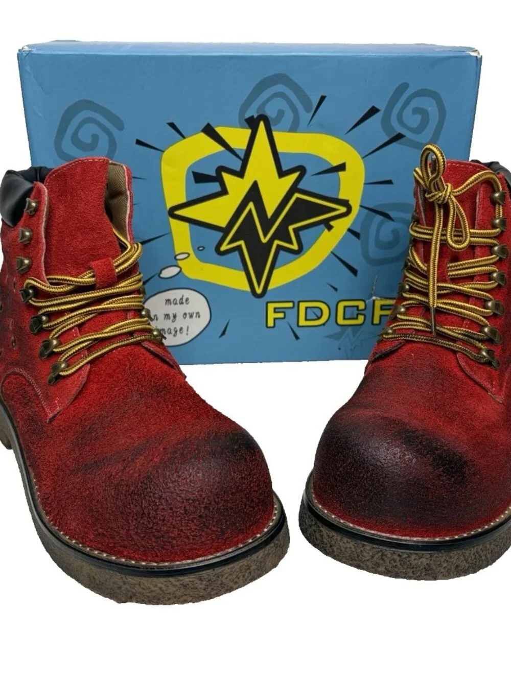 FDCP Red Suede Leather Utility Work Boot Mens Size 9.5 WIDE Clowncore Distressed
